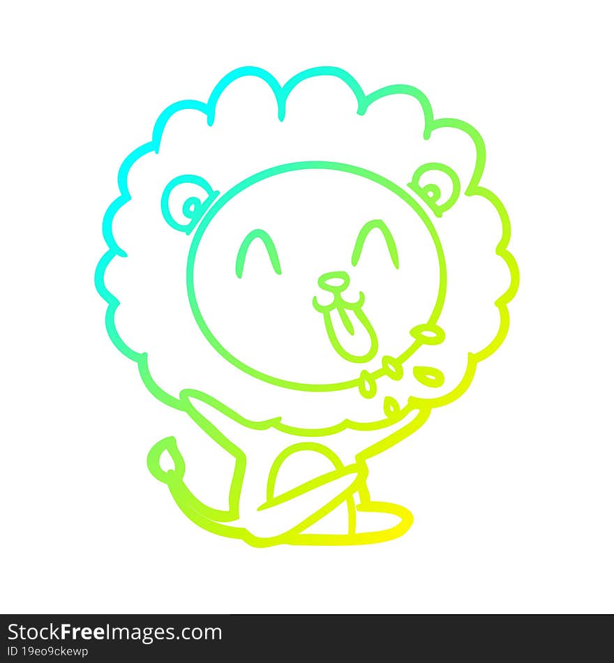 cold gradient line drawing of a happy cartoon lion