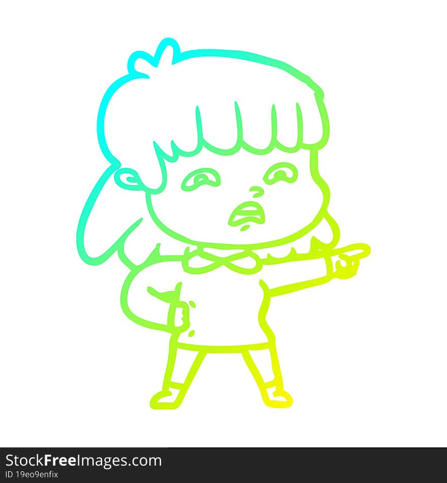 Cold Gradient Line Drawing Cartoon Worried Woman