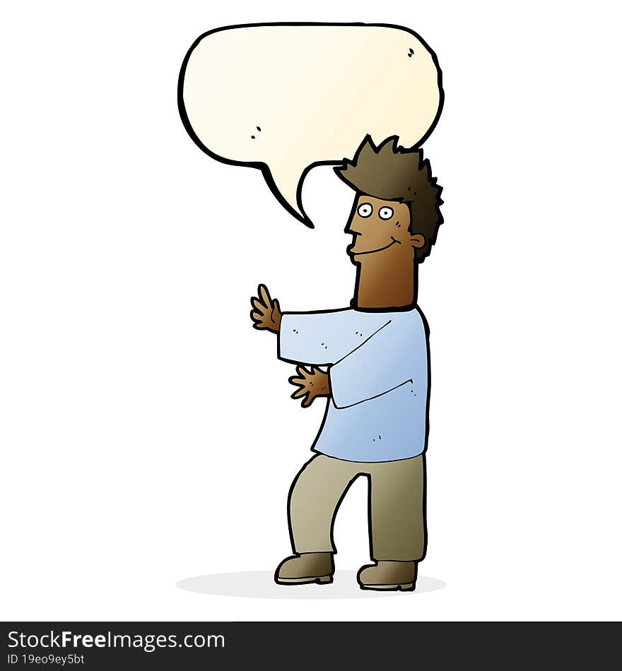 cartoon happy man with speech bubble