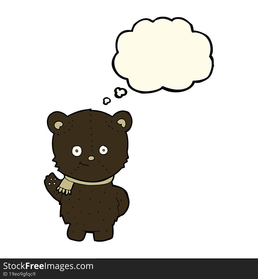 cute cartoon black bear waving with thought bubble