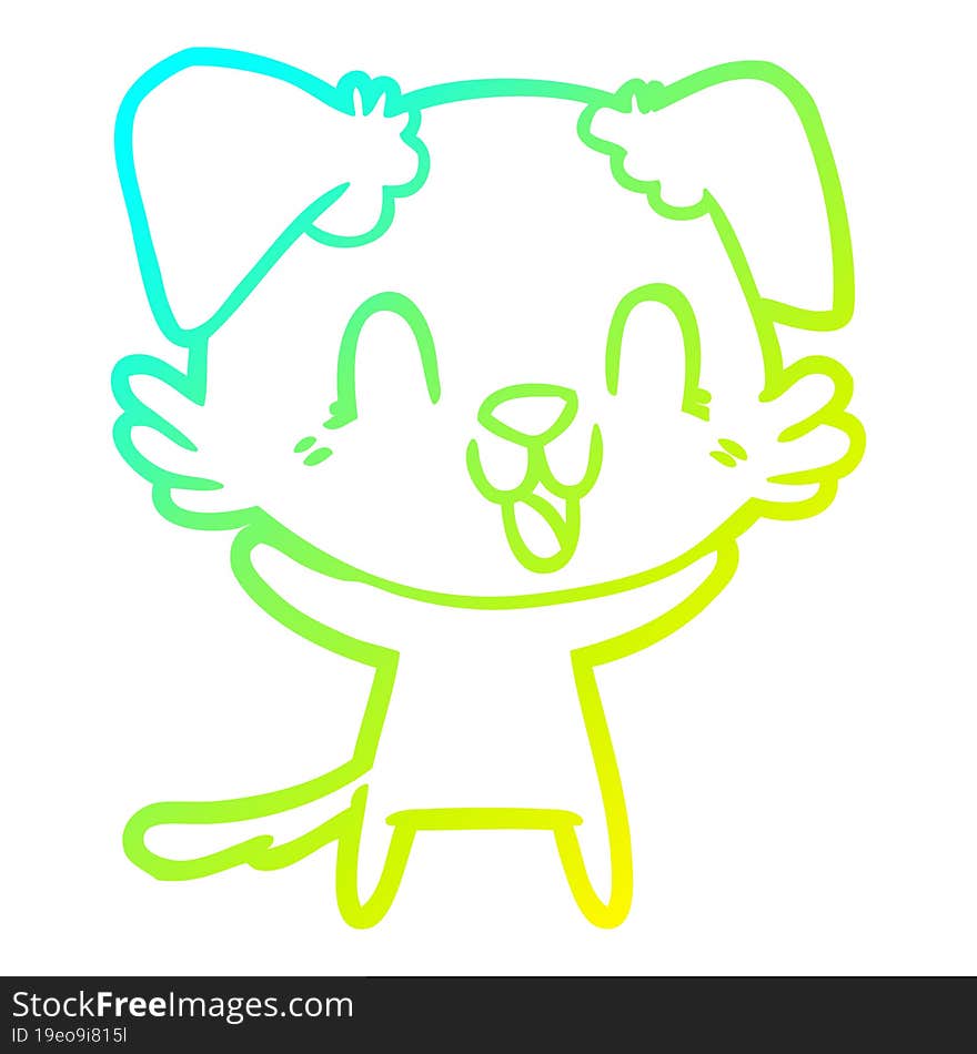 cold gradient line drawing of a laughing cartoon dog