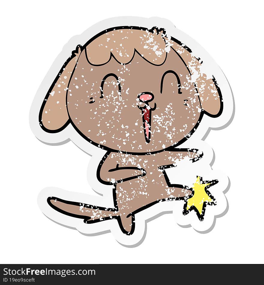 Distressed Sticker Of A Cute Cartoon Dog