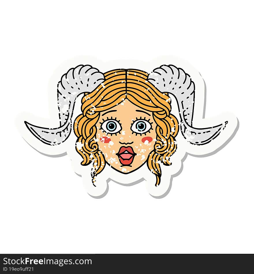 grunge sticker of a tiefling character face. grunge sticker of a tiefling character face