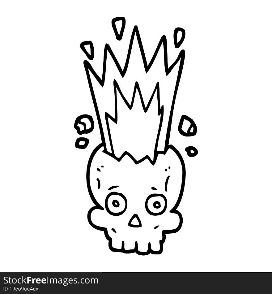 line drawing cartoon exploding skull