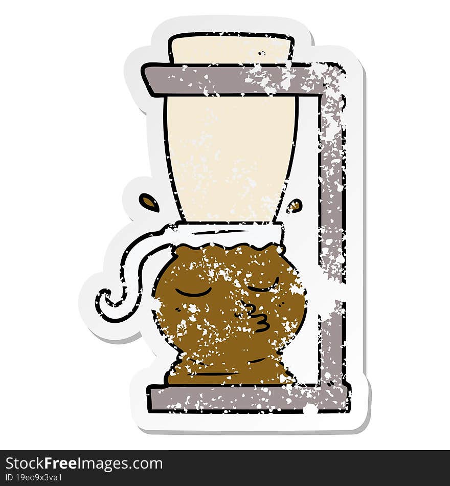 Distressed Sticker Of A Cartoon Filter Coffee Machine