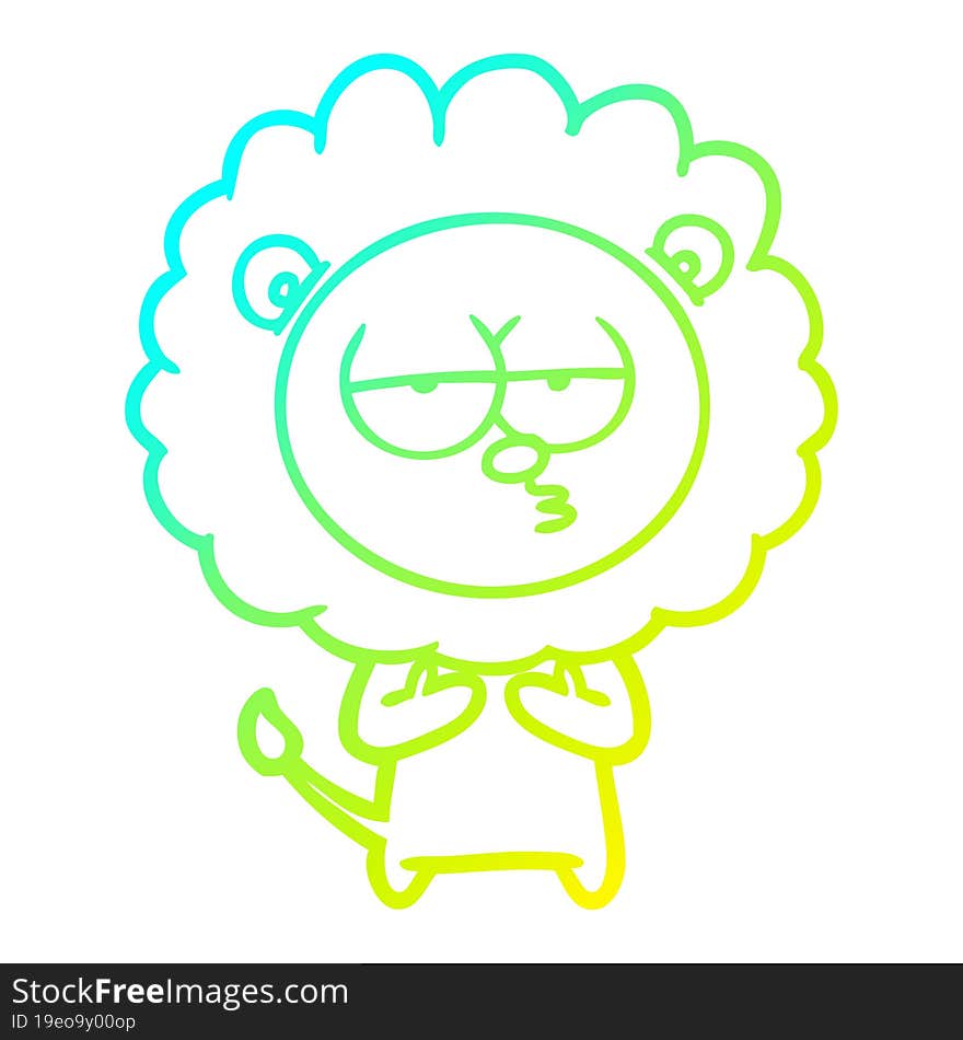 cold gradient line drawing cartoon tired lion