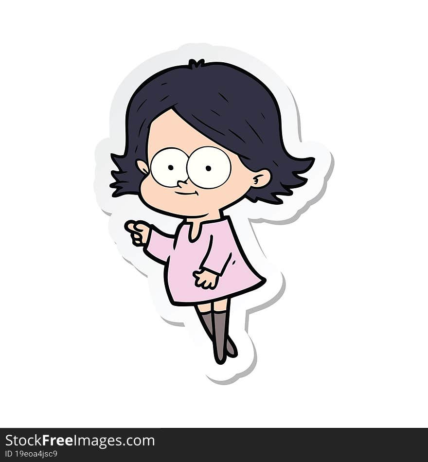 sticker of a happy cartoon girl