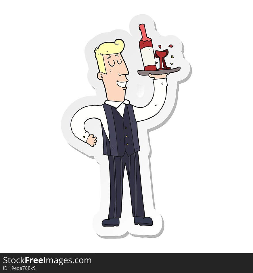 Sticker Of A Cartoon Waiter