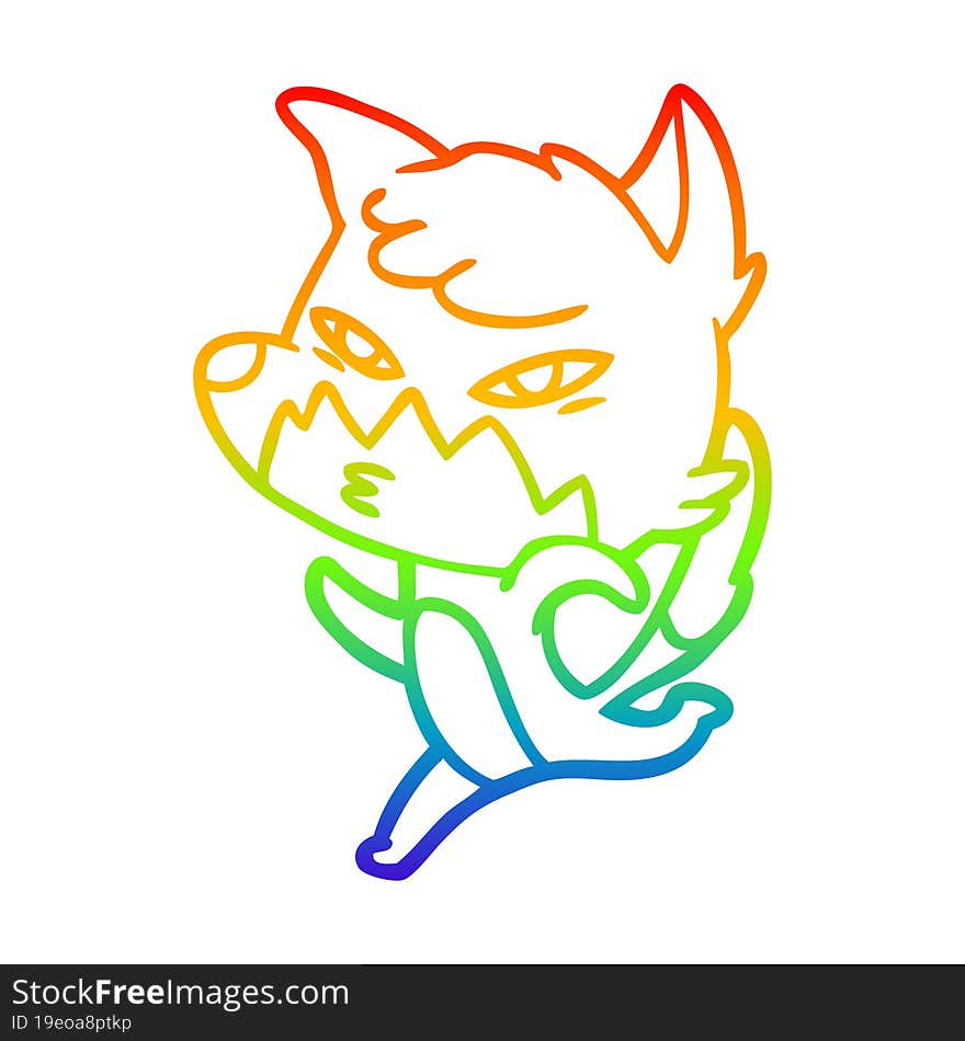 rainbow gradient line drawing clever cartoon fox