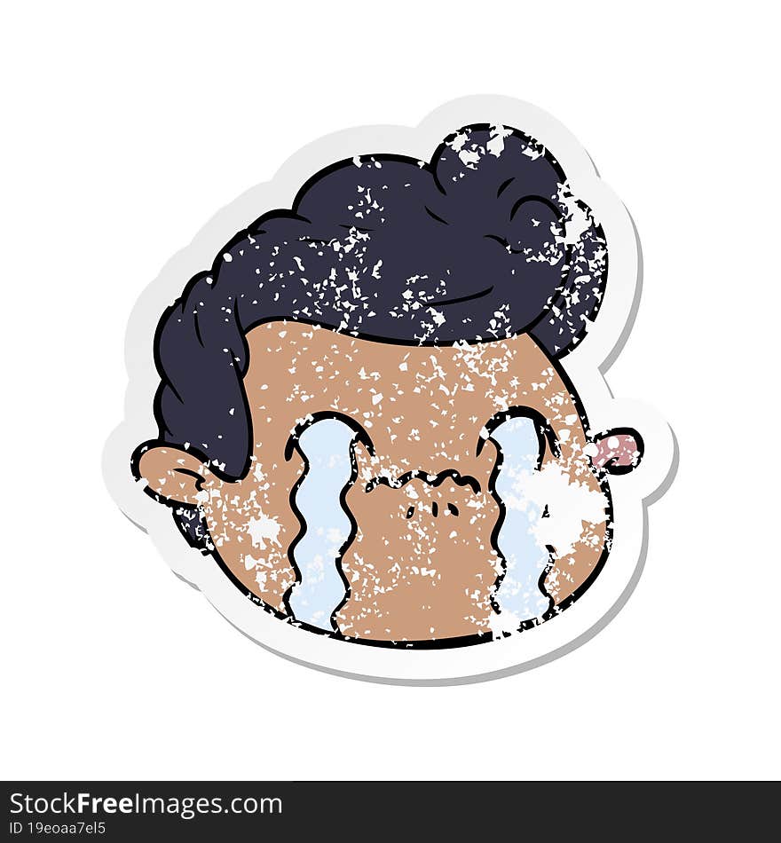 distressed sticker of a cartoon crying boy