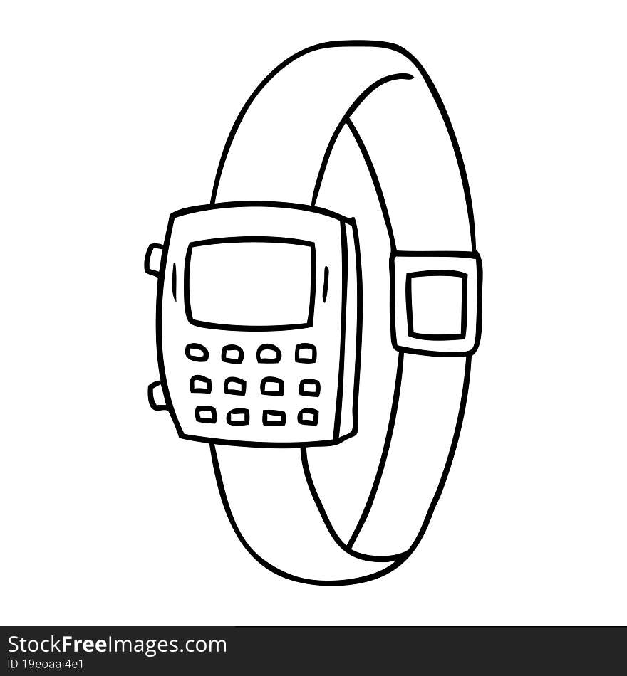 hand drawn line drawing doodle of a retro watch