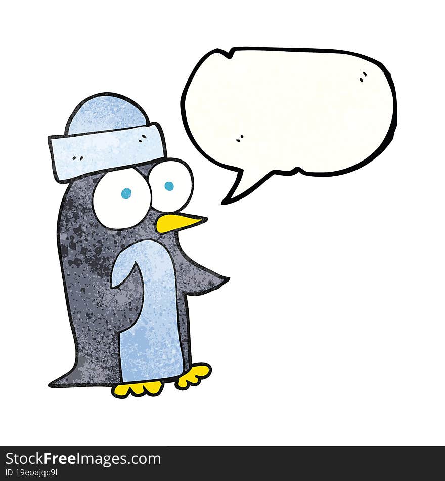 freehand speech bubble textured cartoon penguin