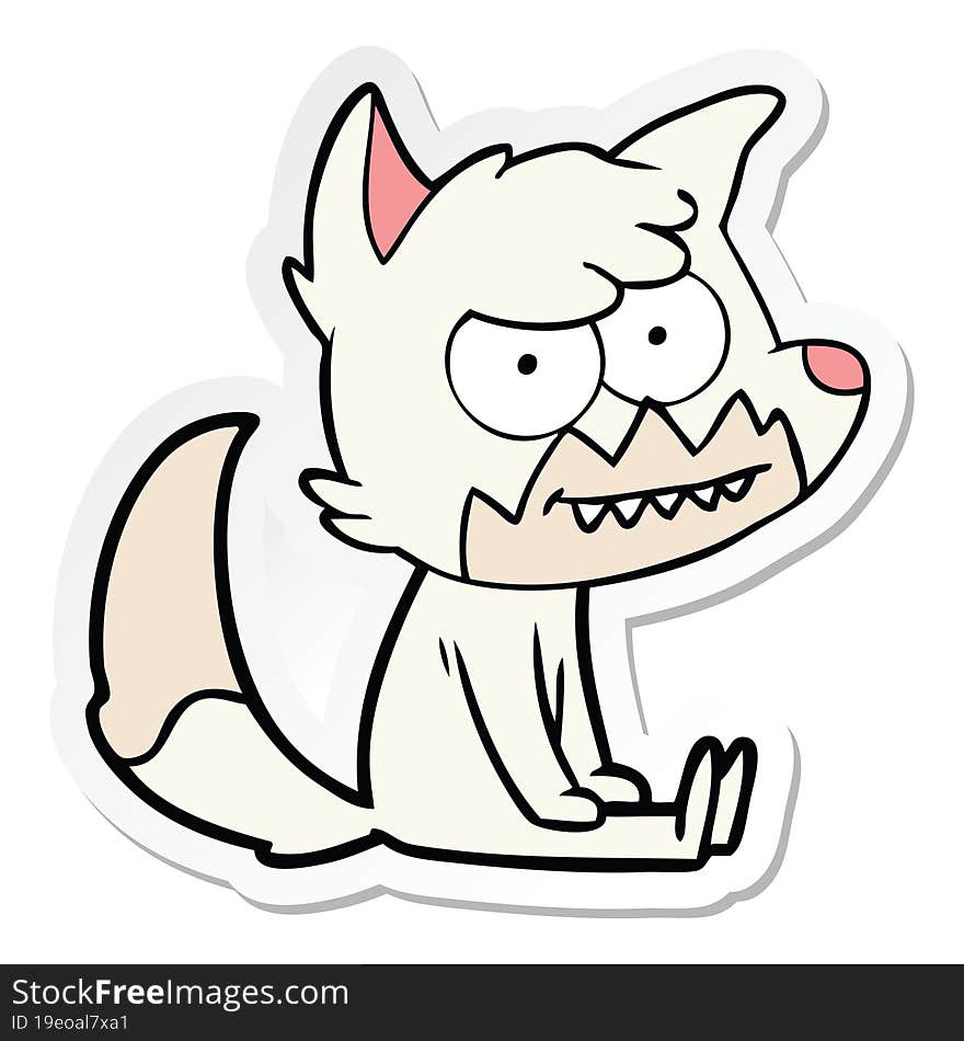 sticker of a cartoon grinning fox