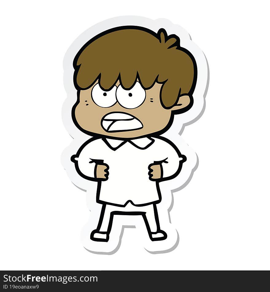 Sticker Of A Worried Cartoon Boy