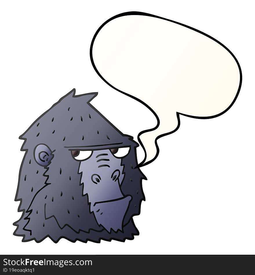 cartoon angry gorilla face and speech bubble in smooth gradient style