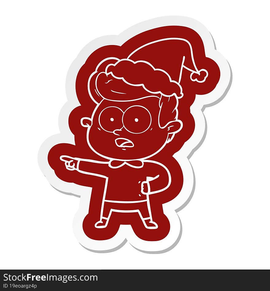 cartoon  sticker of a staring man wearing santa hat