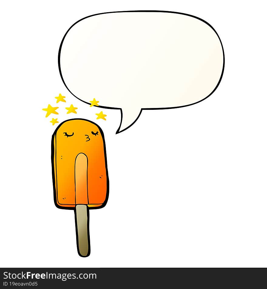 cartoon ice lolly and speech bubble in smooth gradient style