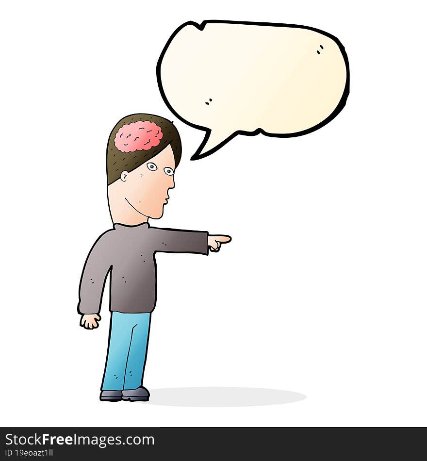 cartoon clever man pointing with speech bubble