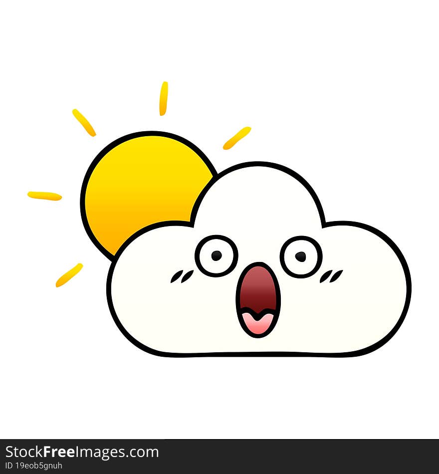 gradient shaded cartoon of a sunshine and cloud