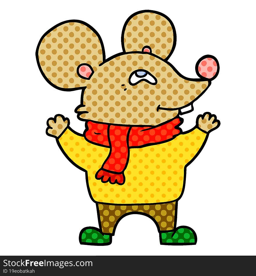 cartoon mouse wearing scarf. cartoon mouse wearing scarf