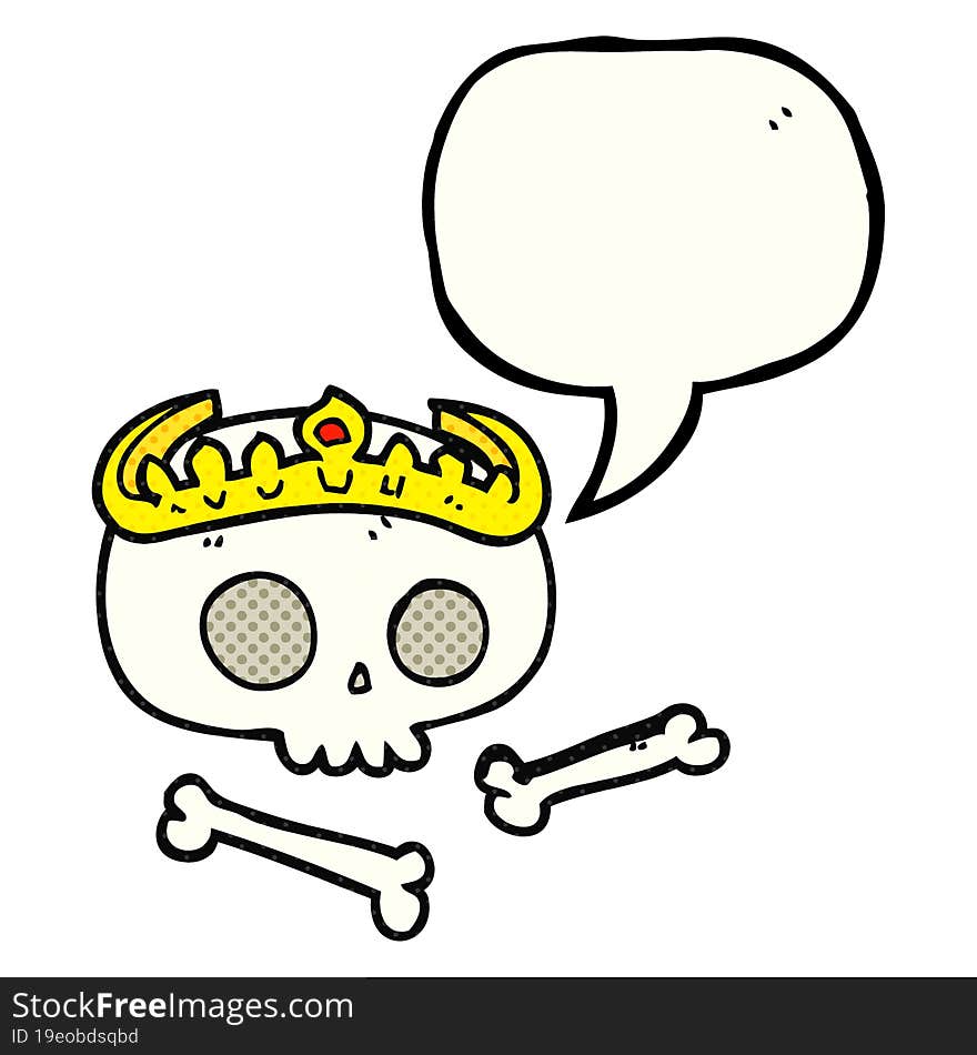 freehand drawn comic book speech bubble cartoon skull wearing tiara