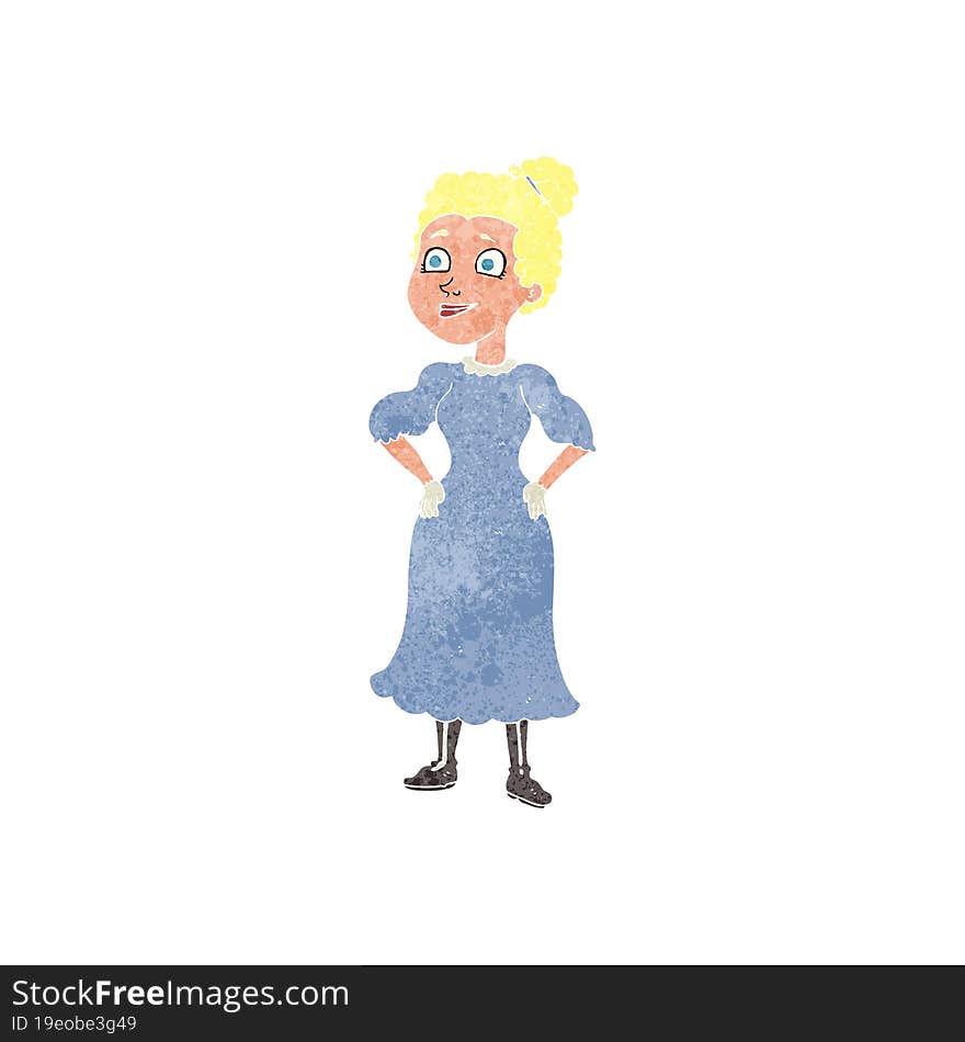 Retro Cartoon Victorian Woman In Dress