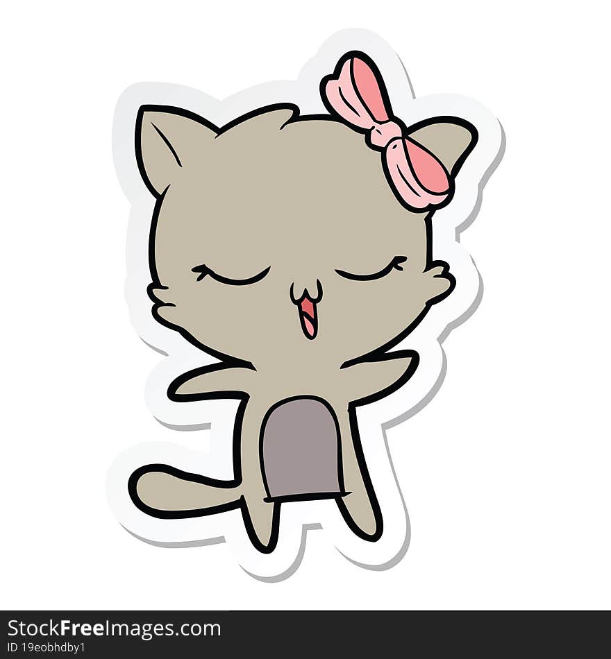 sticker of a cartoon cat with bow on head