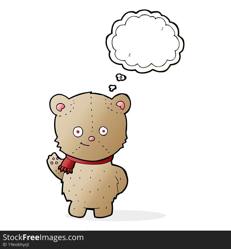 cartoon bear waving with thought bubble