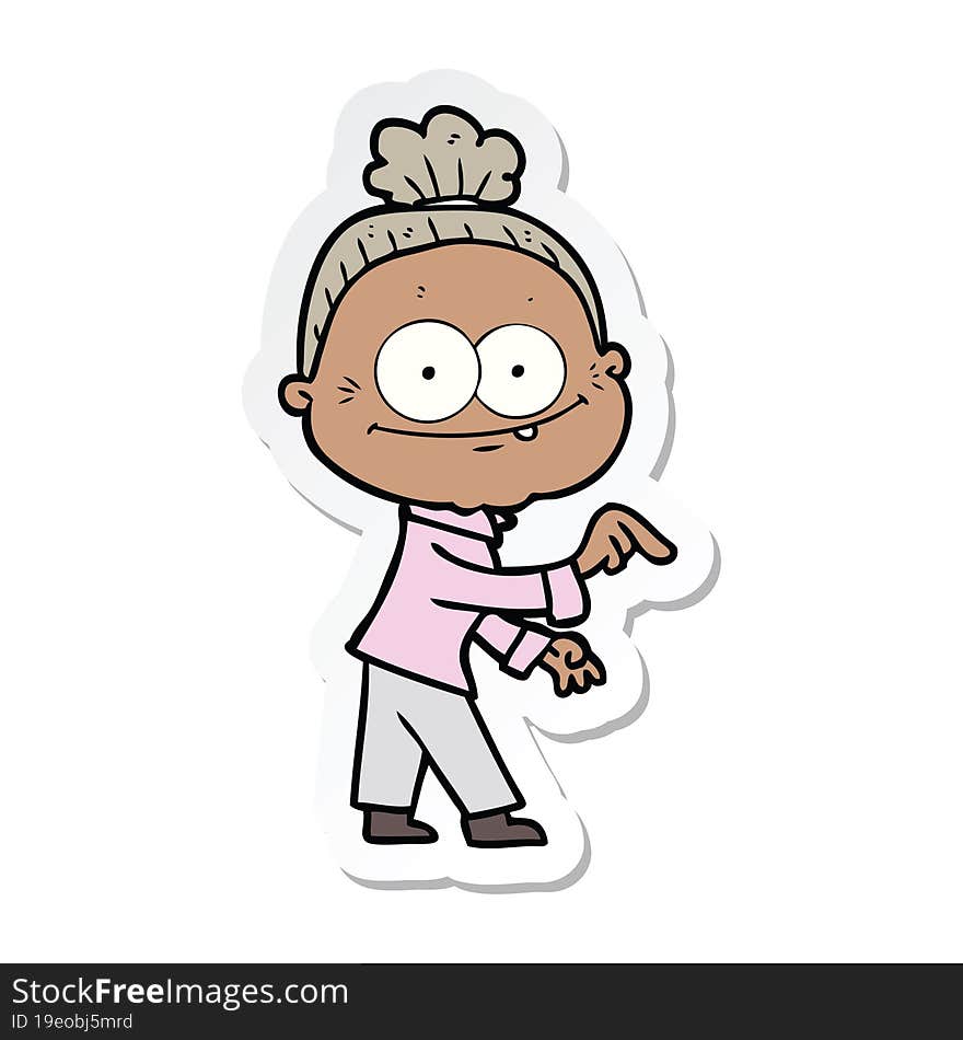 Sticker Of A Cartoon Happy Old Woman