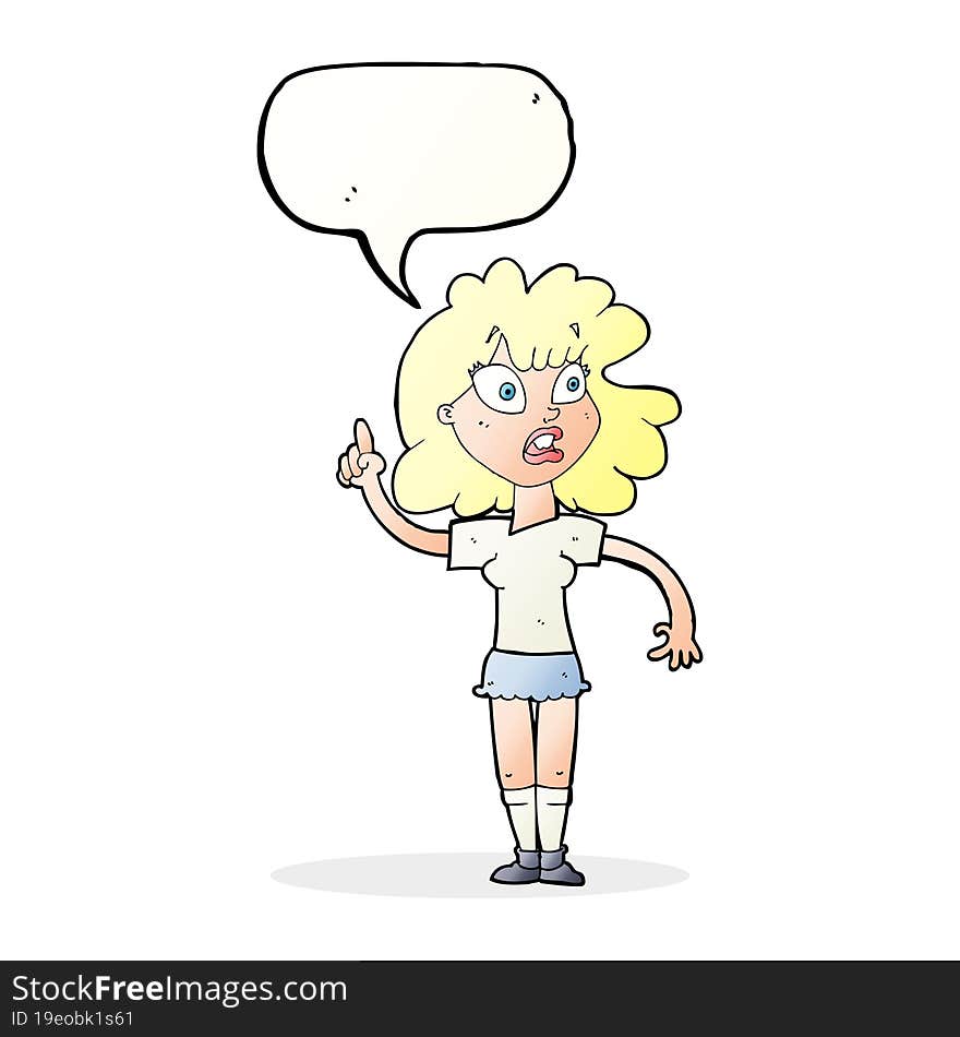 cartoon woman making point with speech bubble