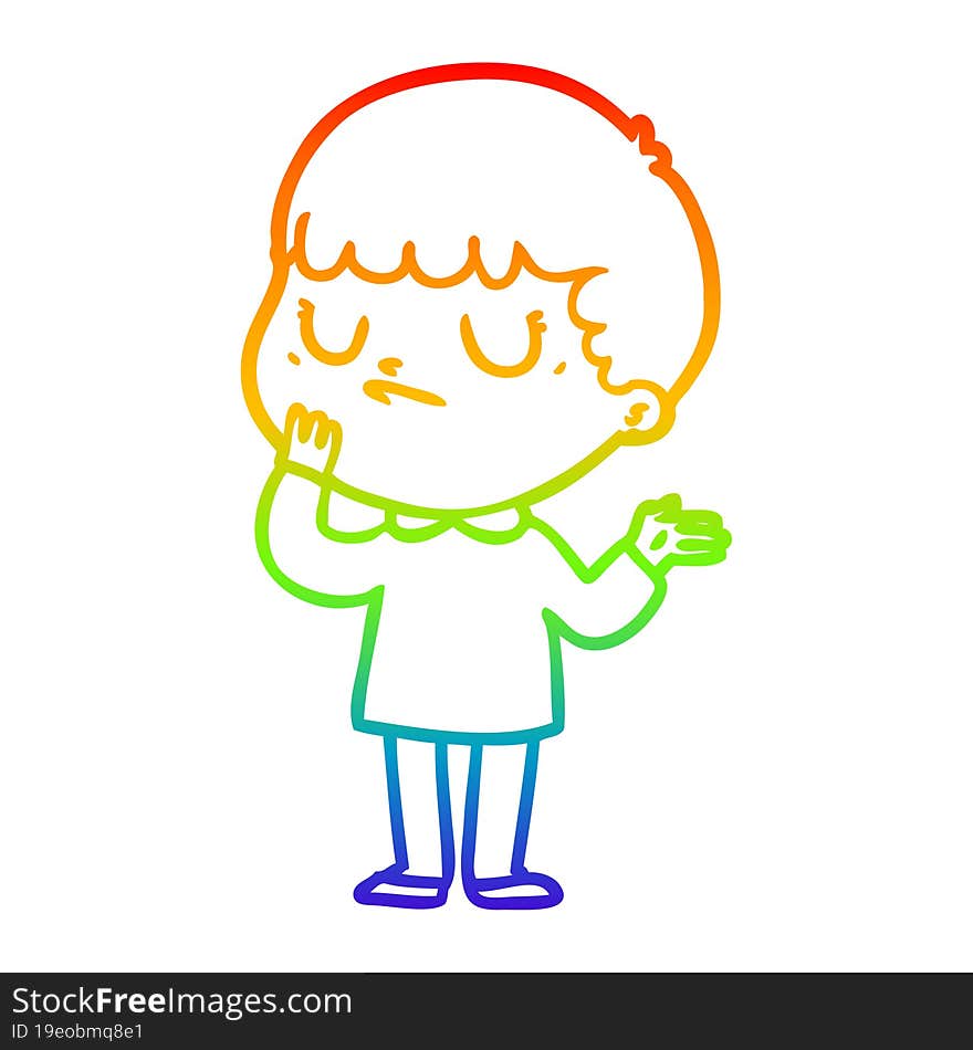 Rainbow Gradient Line Drawing Cartoon Grumpy Boy