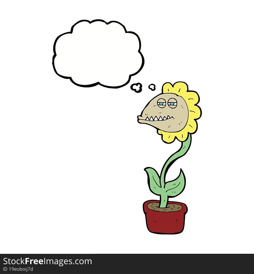 cartoon monster flower with thought bubble