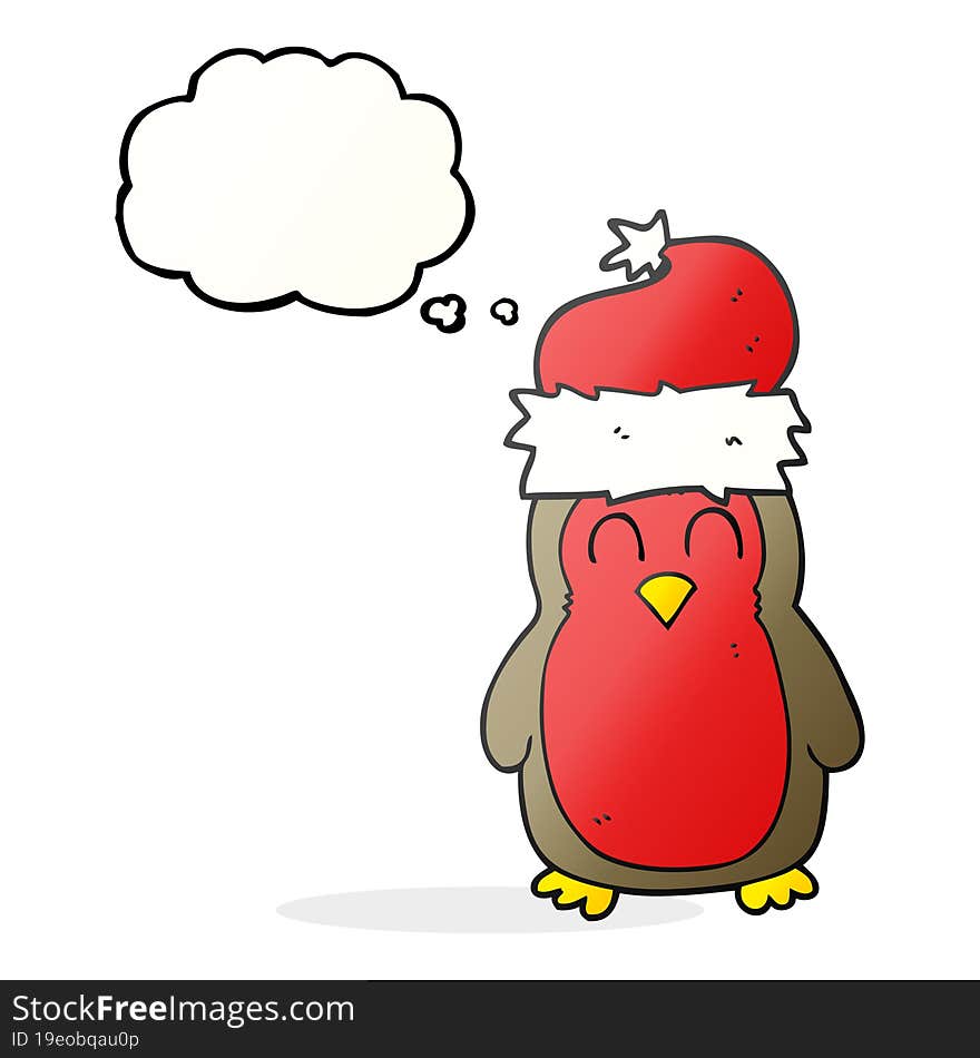 freehand drawn thought bubble cartoon christmas robin