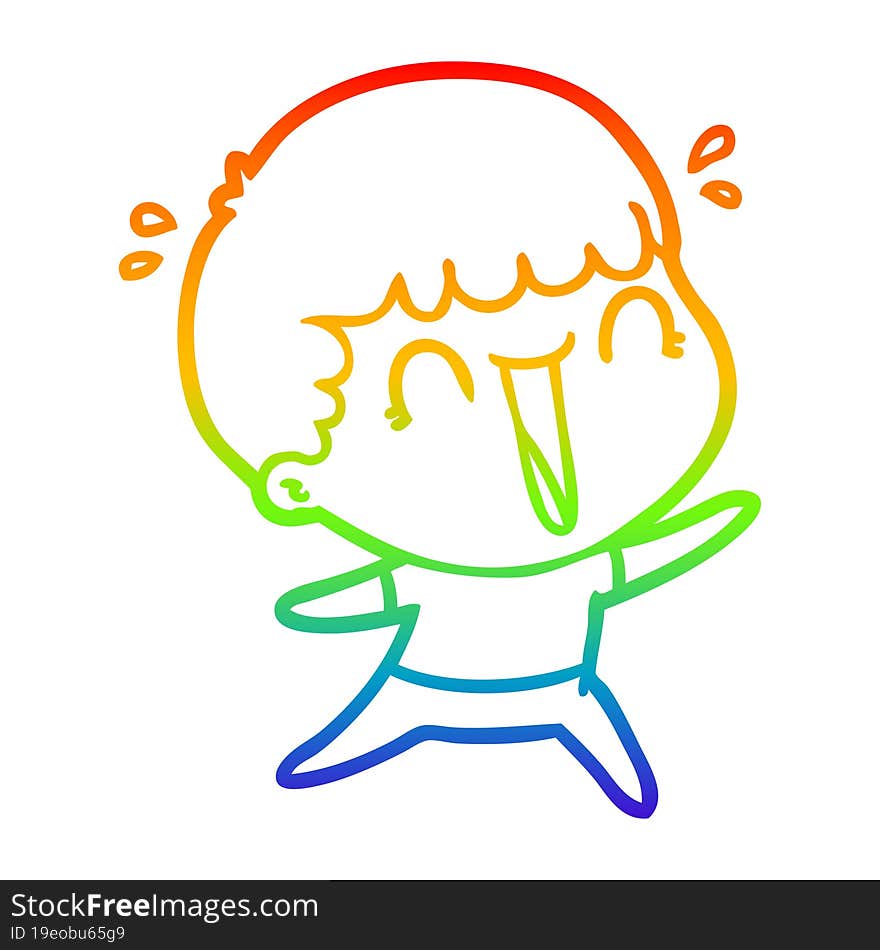 Rainbow Gradient Line Drawing Laughing Cartoon Man