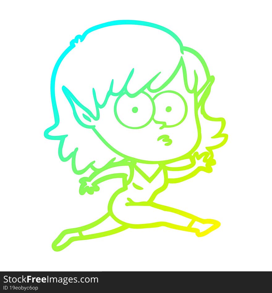 cold gradient line drawing cartoon elf girl running