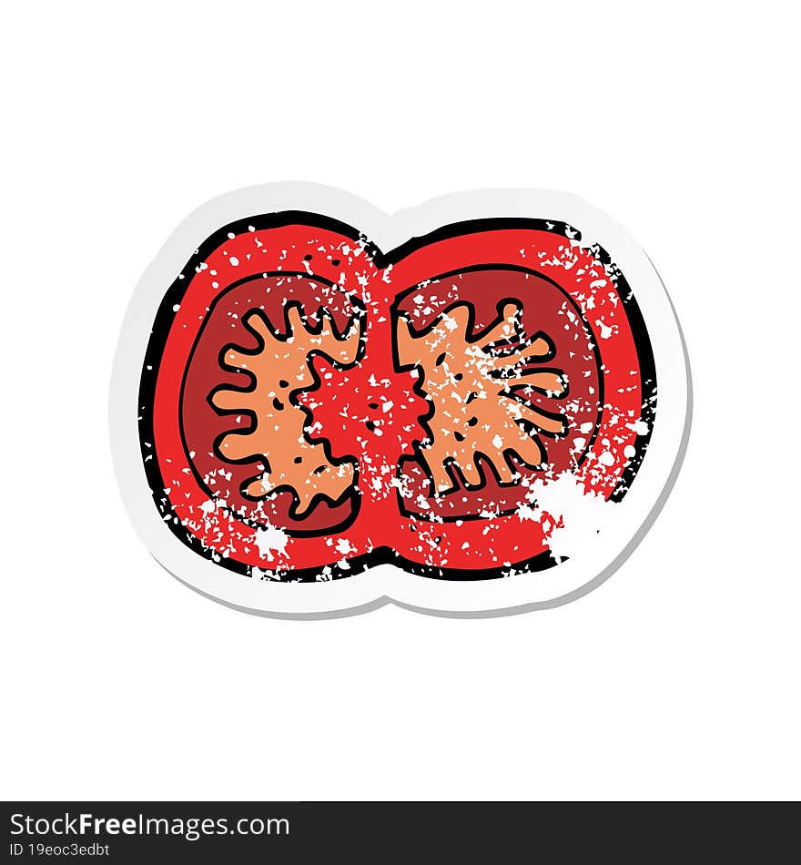 retro distressed sticker of a cartoon sliced tomato