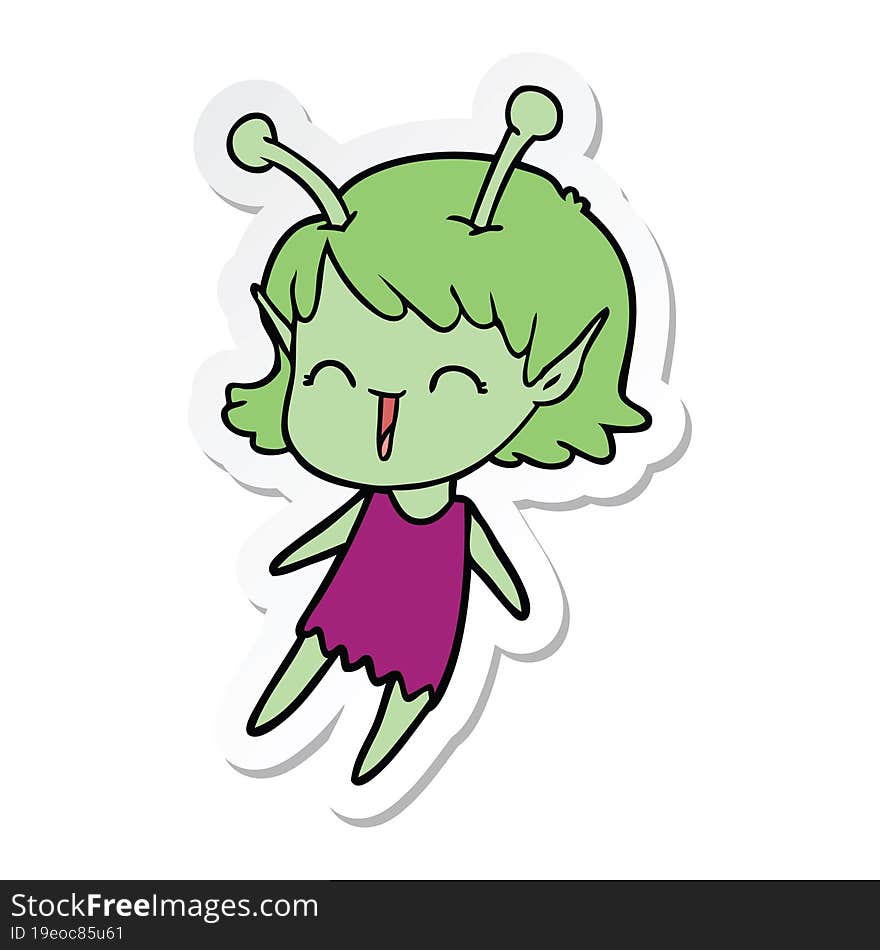 Sticker Of A Cartoon Alien Girl Laughing