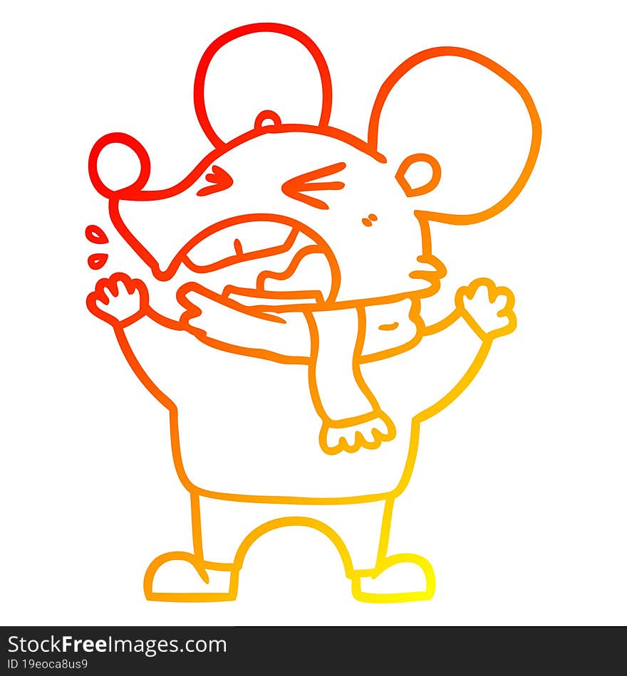 warm gradient line drawing of a cartoon angry mouse