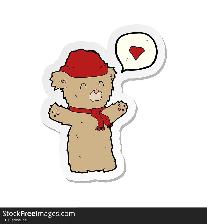 Sticker Of A Cartoon Bear In Hat