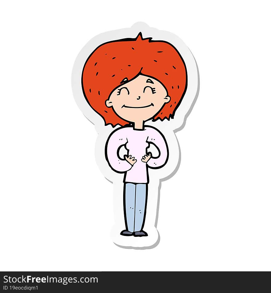 sticker of a cartoon happy woman