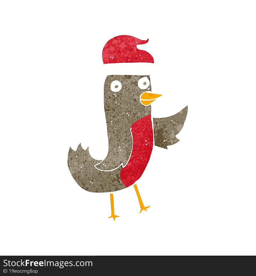 cartoon christmas robin wearing hat