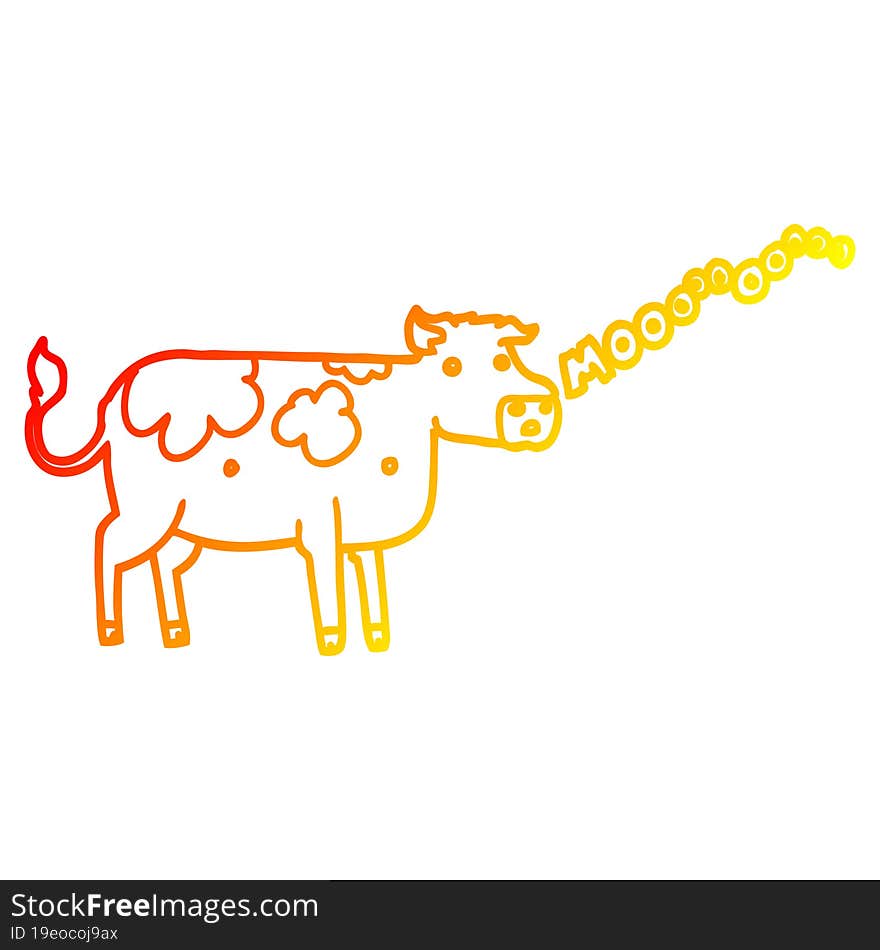 warm gradient line drawing cartoon cow