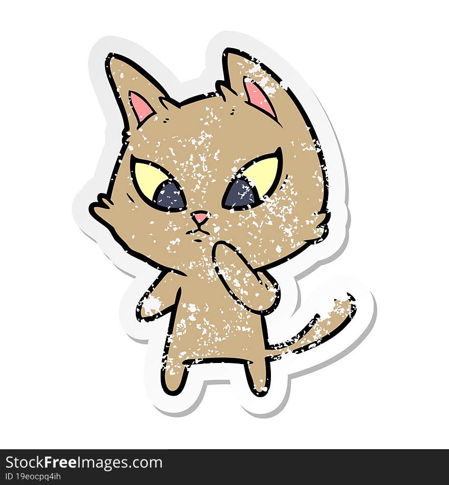 Distressed Sticker Of A Confused Cartoon Cat