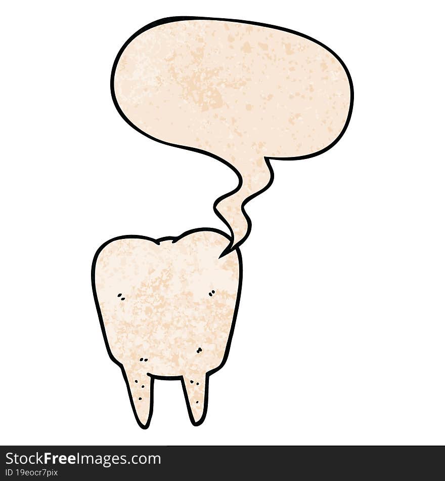 Cartoon Tooth And Speech Bubble In Retro Texture Style