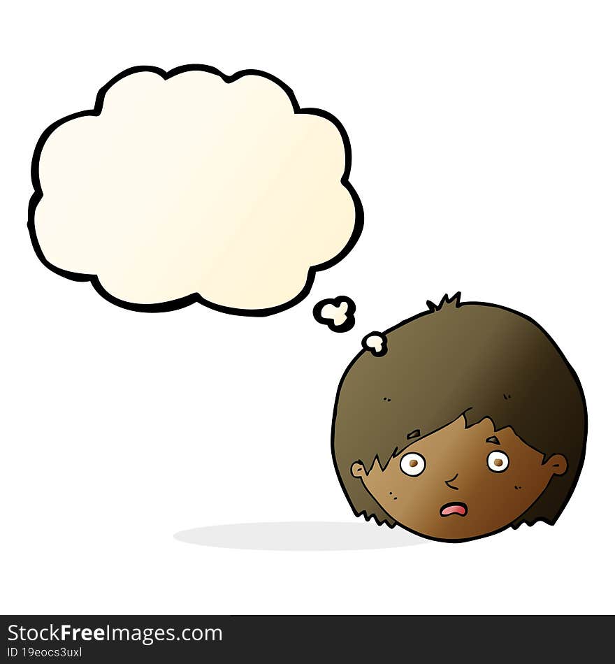 cartoon unhappy boy with thought bubble