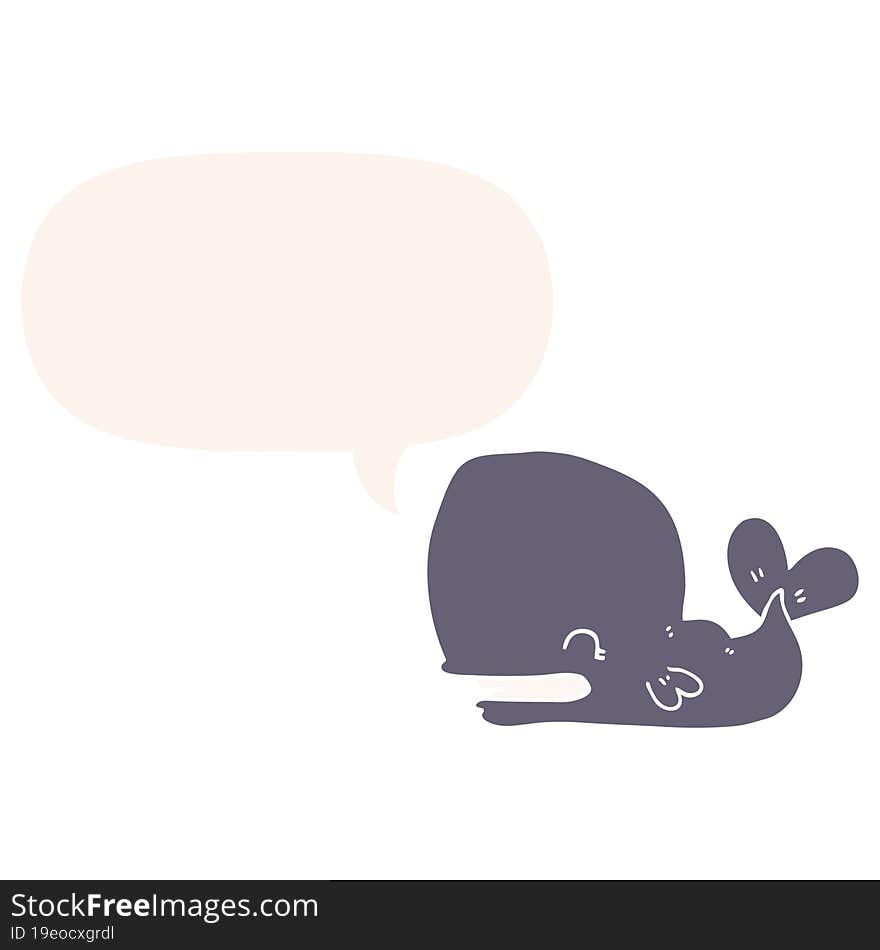 cartoon whale and speech bubble in retro style