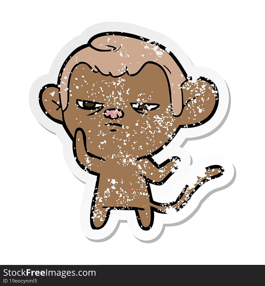 distressed sticker of a cartoon monkey