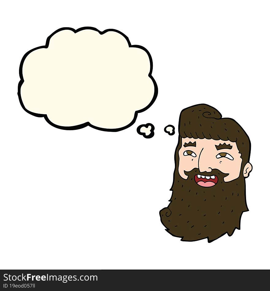 Cartoon Laughing Bearded Man With Thought Bubble