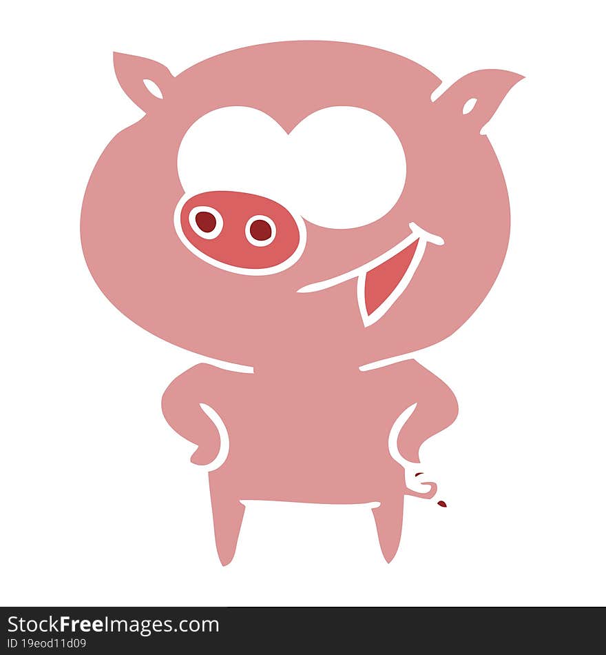 cheerful pig flat color style cartoon