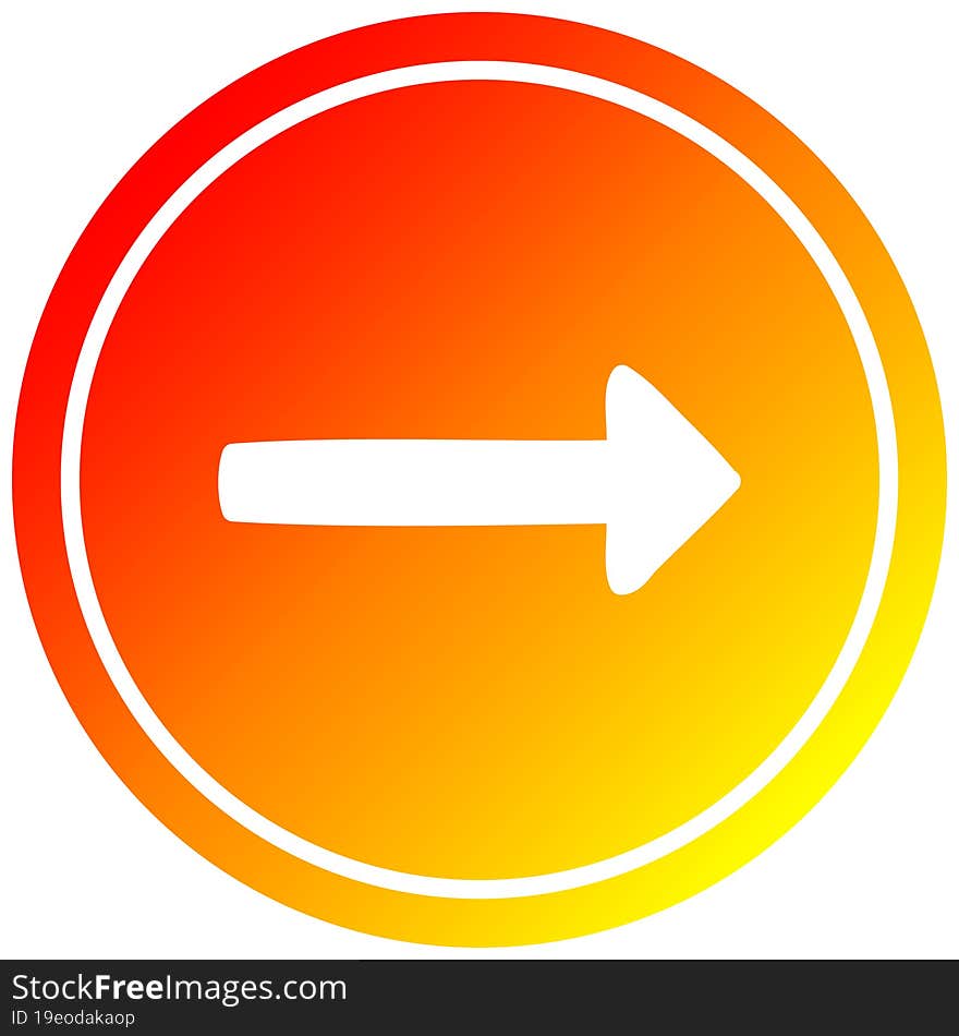 pointing arrow circular icon with warm gradient finish. pointing arrow circular icon with warm gradient finish